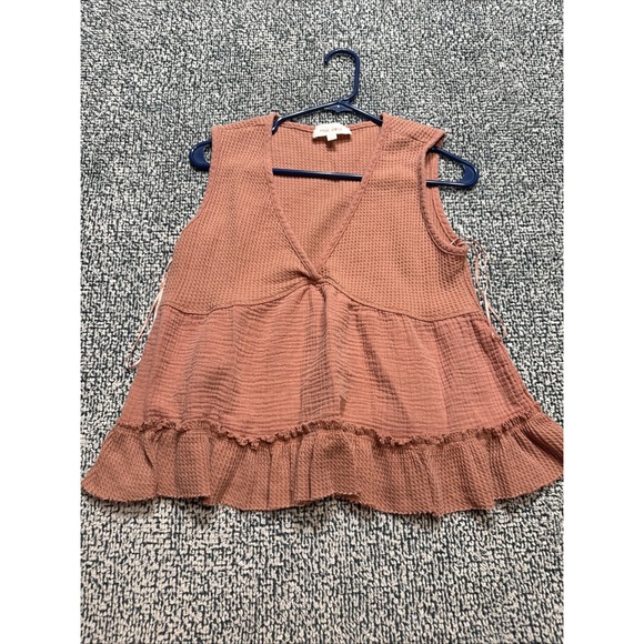 Pink Rose Tops - Pink Rose Women's Size Large Waffle Knit Babydoll Tank Top